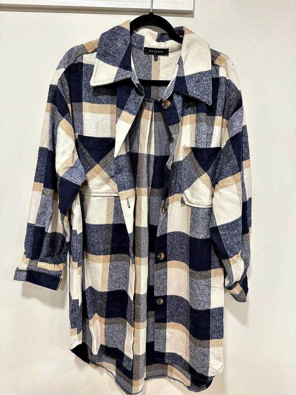 blu pepper Plaid Shacket